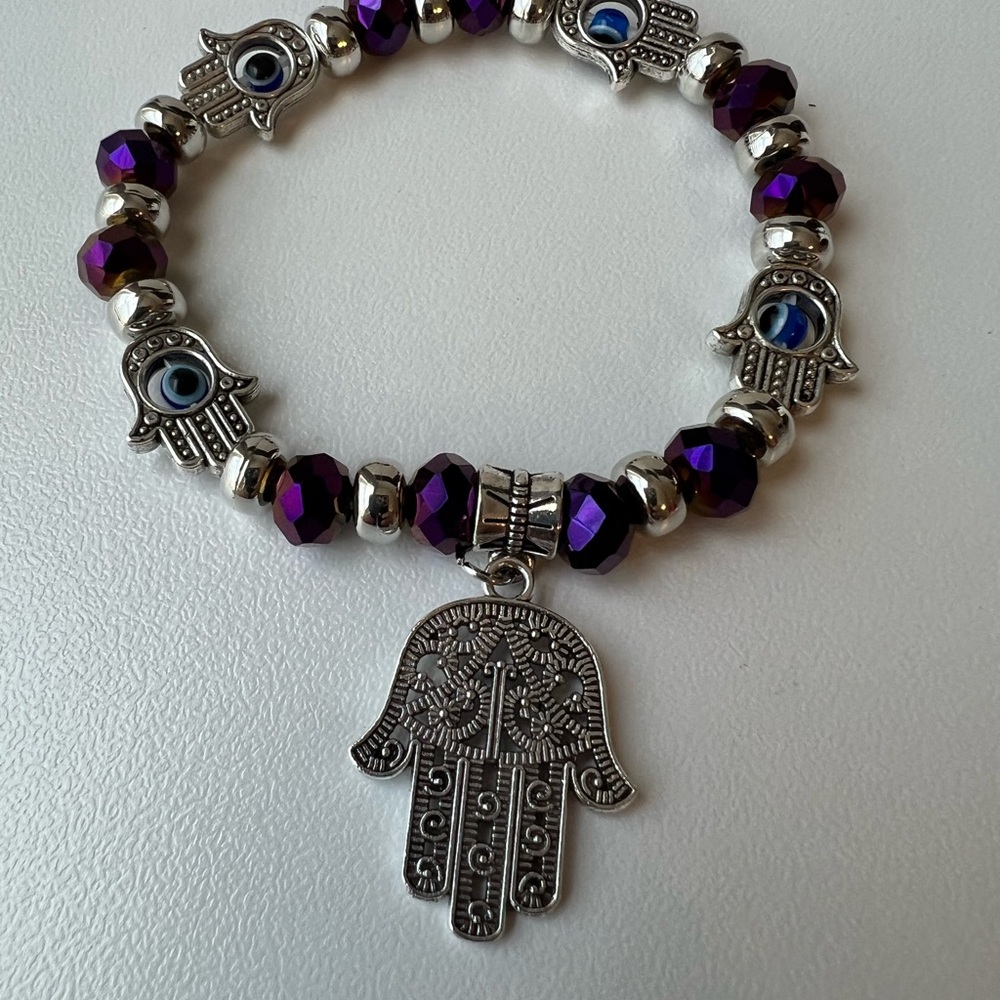 Hamsa & Evil Eye Purple Bracelet